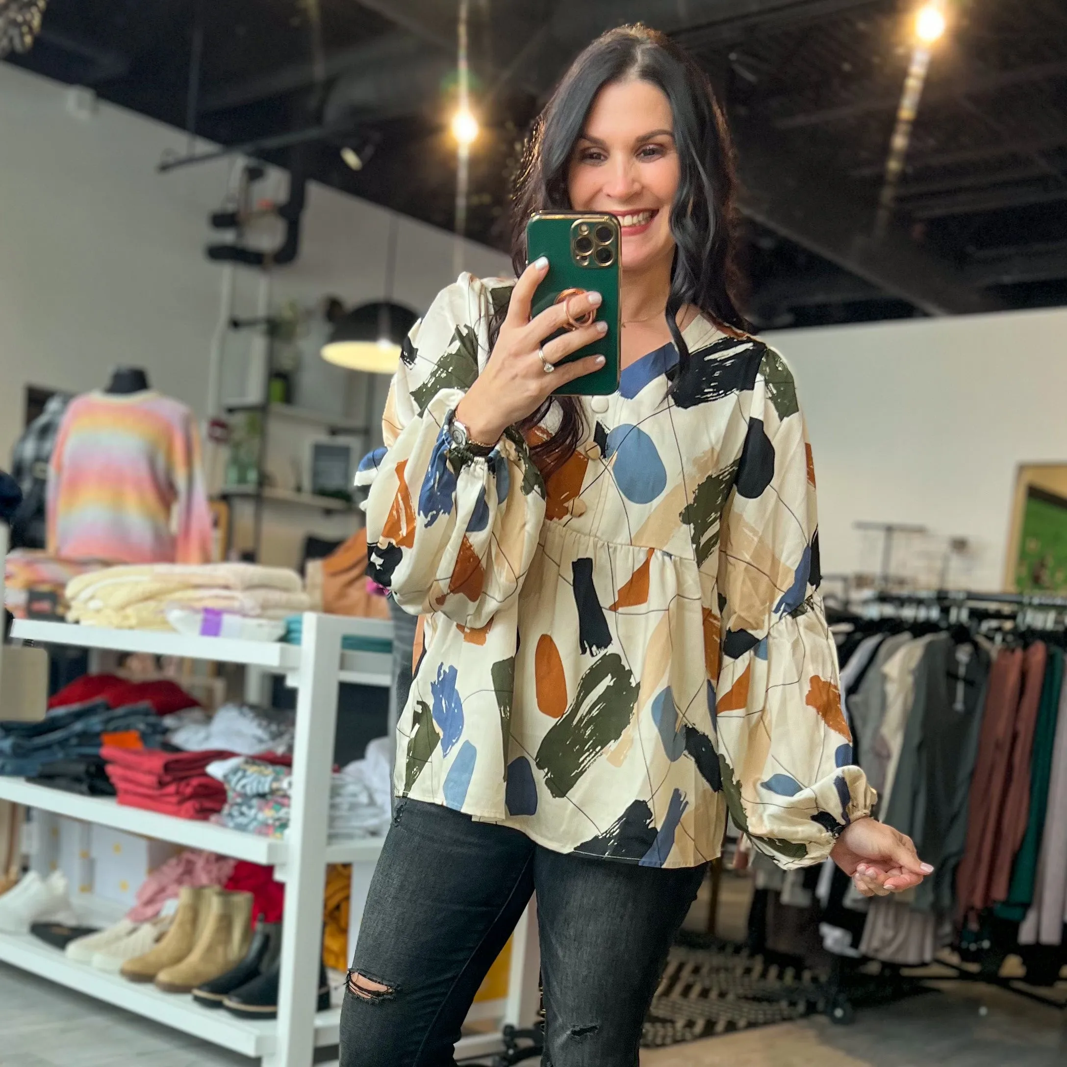 Multi Neutral Babydoll Top