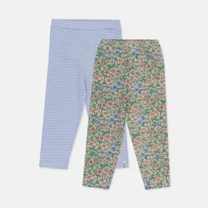 Multicoloured Floral And Stripe Print Leggings - 2 Pack
