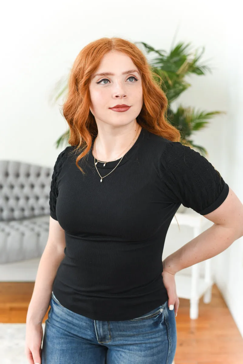 Nara Popcorn-Sleeve Knit Top