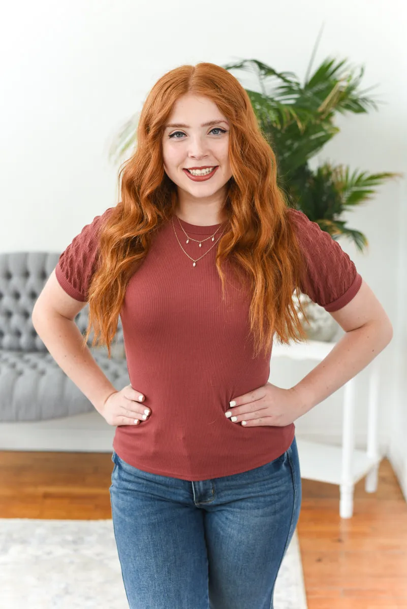 Nara Popcorn-Sleeve Knit Top