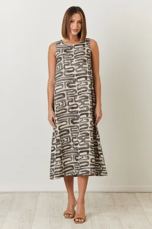 Naturals Doodle Greige Linen Dress Ga325