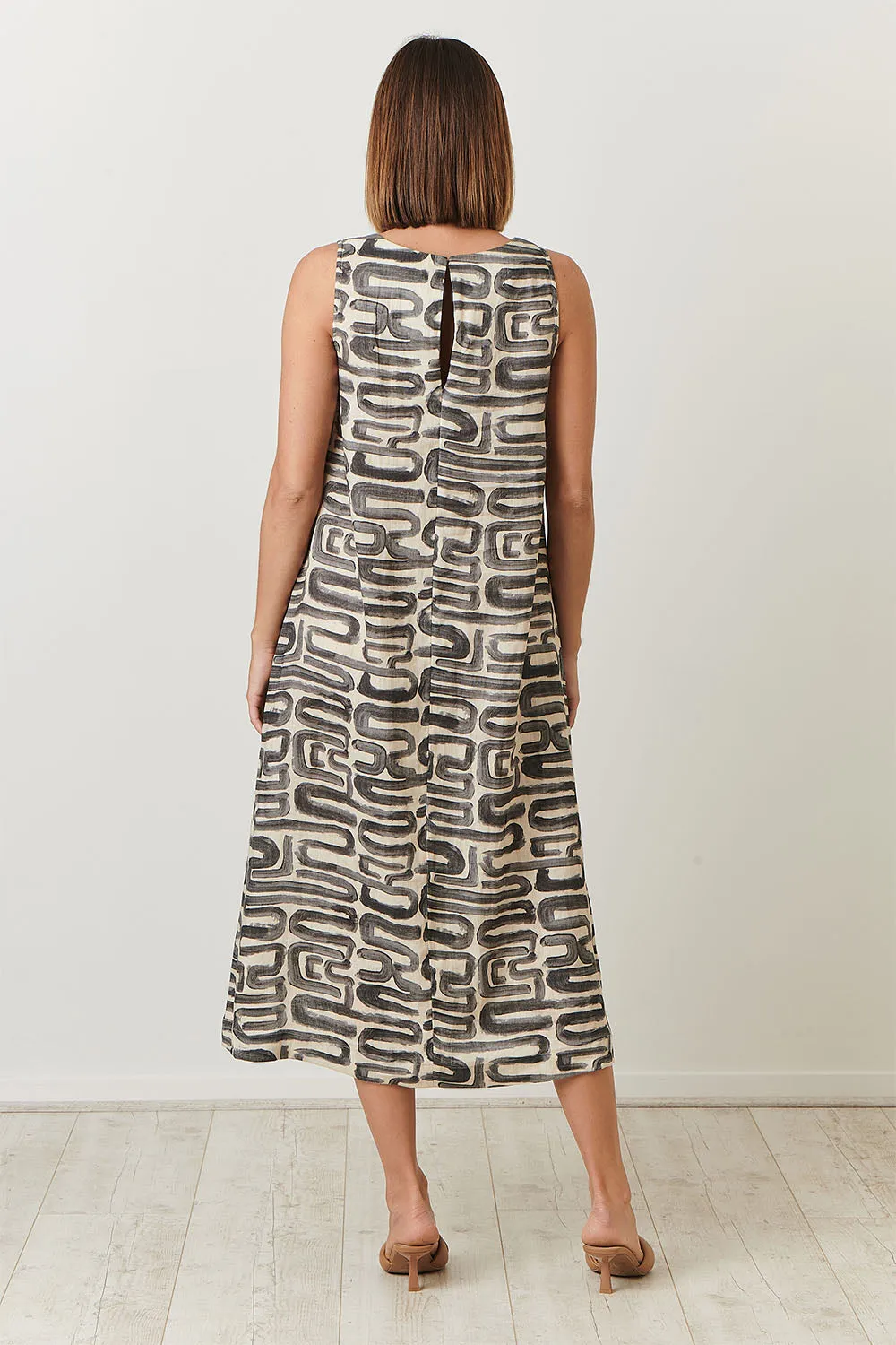 Naturals Doodle Greige Linen Dress Ga325