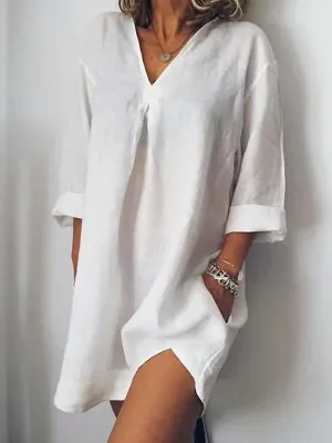 Nazira® | Airy, Light Linen Dress With A V-Neck For Relaxed Summer Days