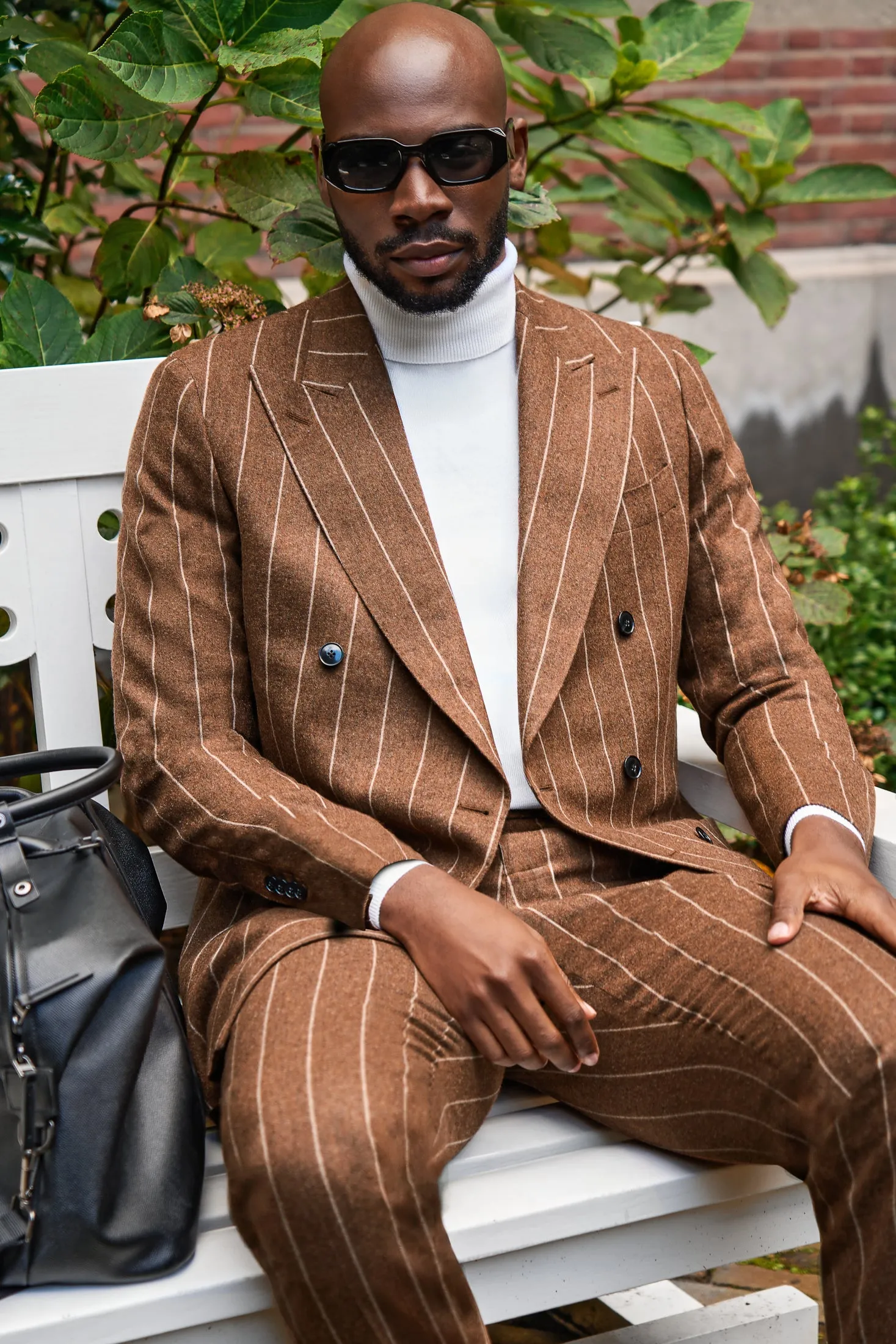 New SUITREVIEW Elmhurst Ginger Chalkstripe Wool and Cashmere DB Suit - Size 40L