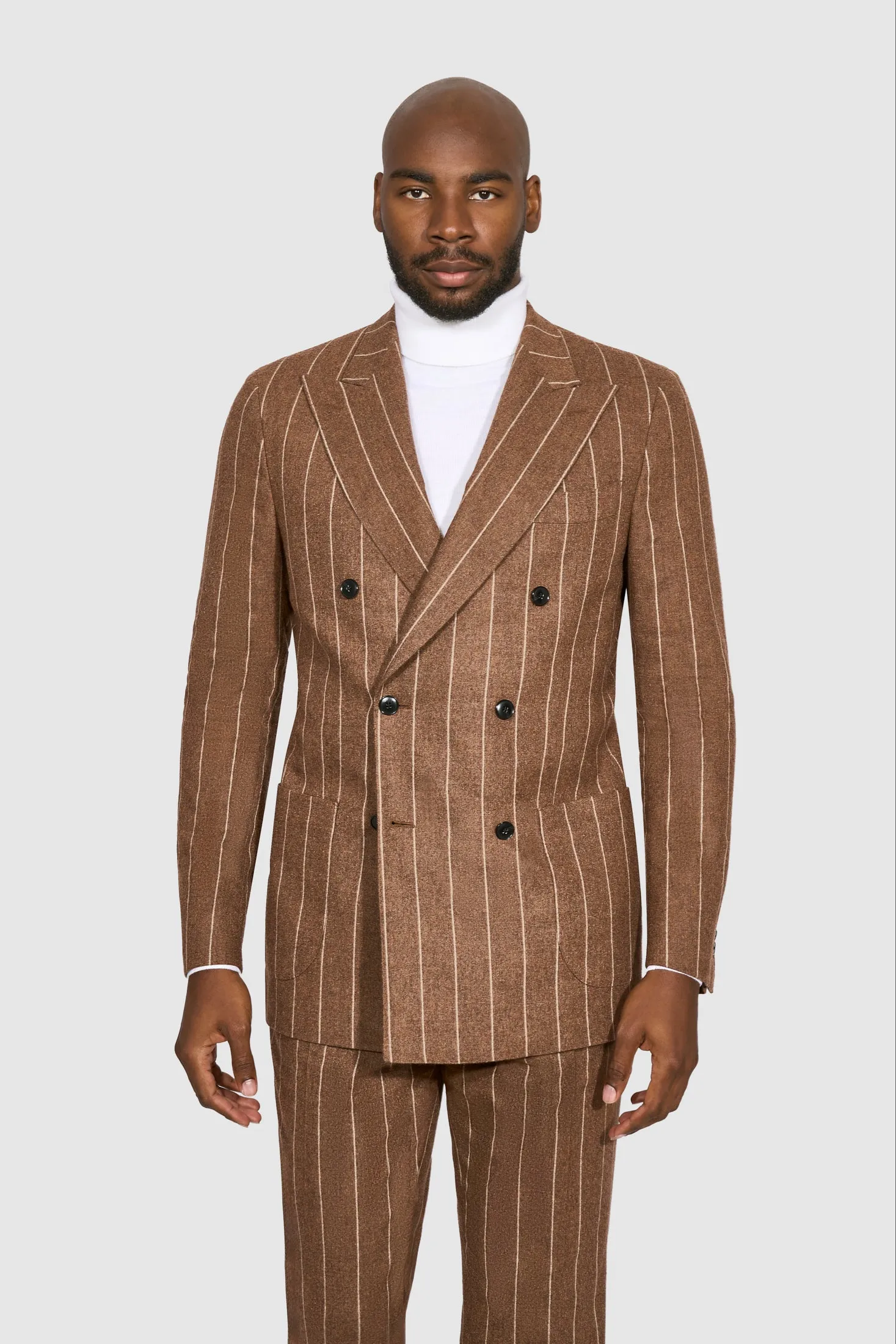 New SUITREVIEW Elmhurst Ginger Chalkstripe Wool and Cashmere DB Suit - Size 40L