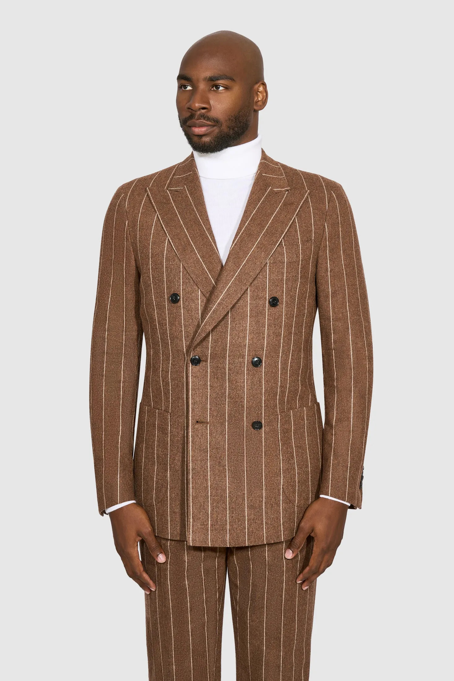 New SUITREVIEW Elmhurst Ginger Chalkstripe Wool and Cashmere DB Suit - Size 40L