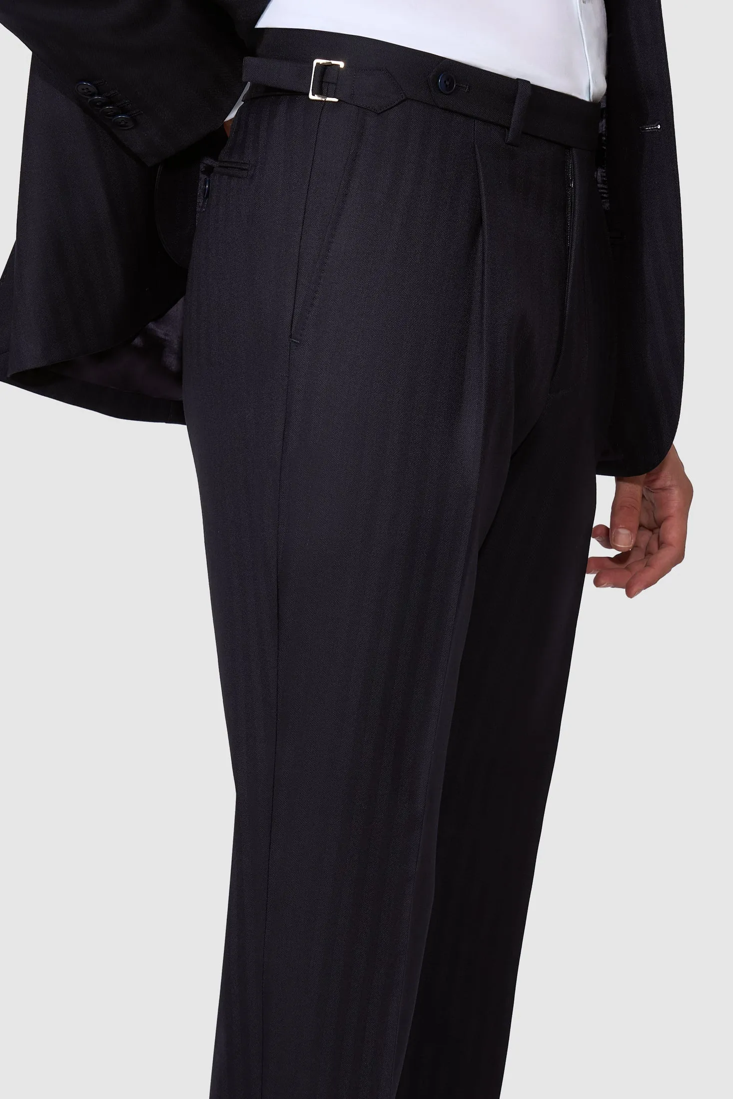 New SUITREVIEW Elmhurst Navy Herringbone Pure Wool Super 120s Suit - Size 38R and 42R (Other Sizes Made To Order)
