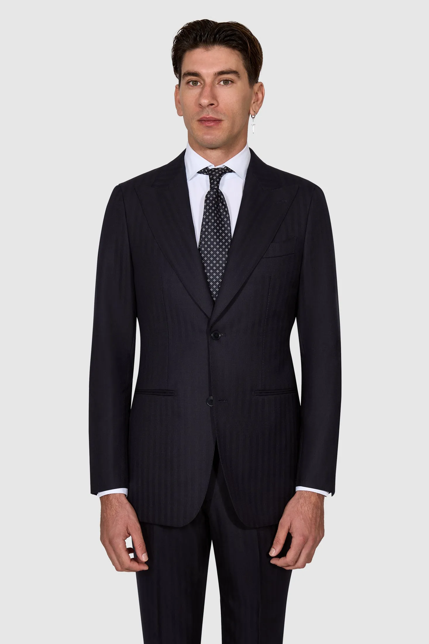 New SUITREVIEW Elmhurst Navy Herringbone Pure Wool Super 120s Suit - Size 38R and 42R (Other Sizes Made To Order)