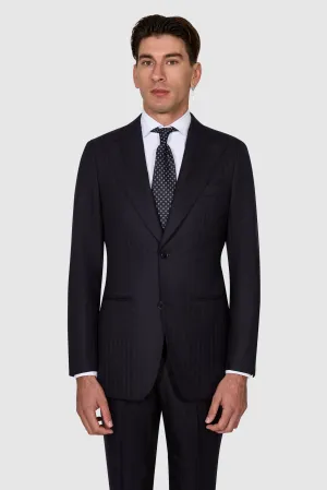 New SUITREVIEW Elmhurst Navy Herringbone Pure Wool Super 120s Suit - Size 38R and 42R (Other Sizes Made To Order)