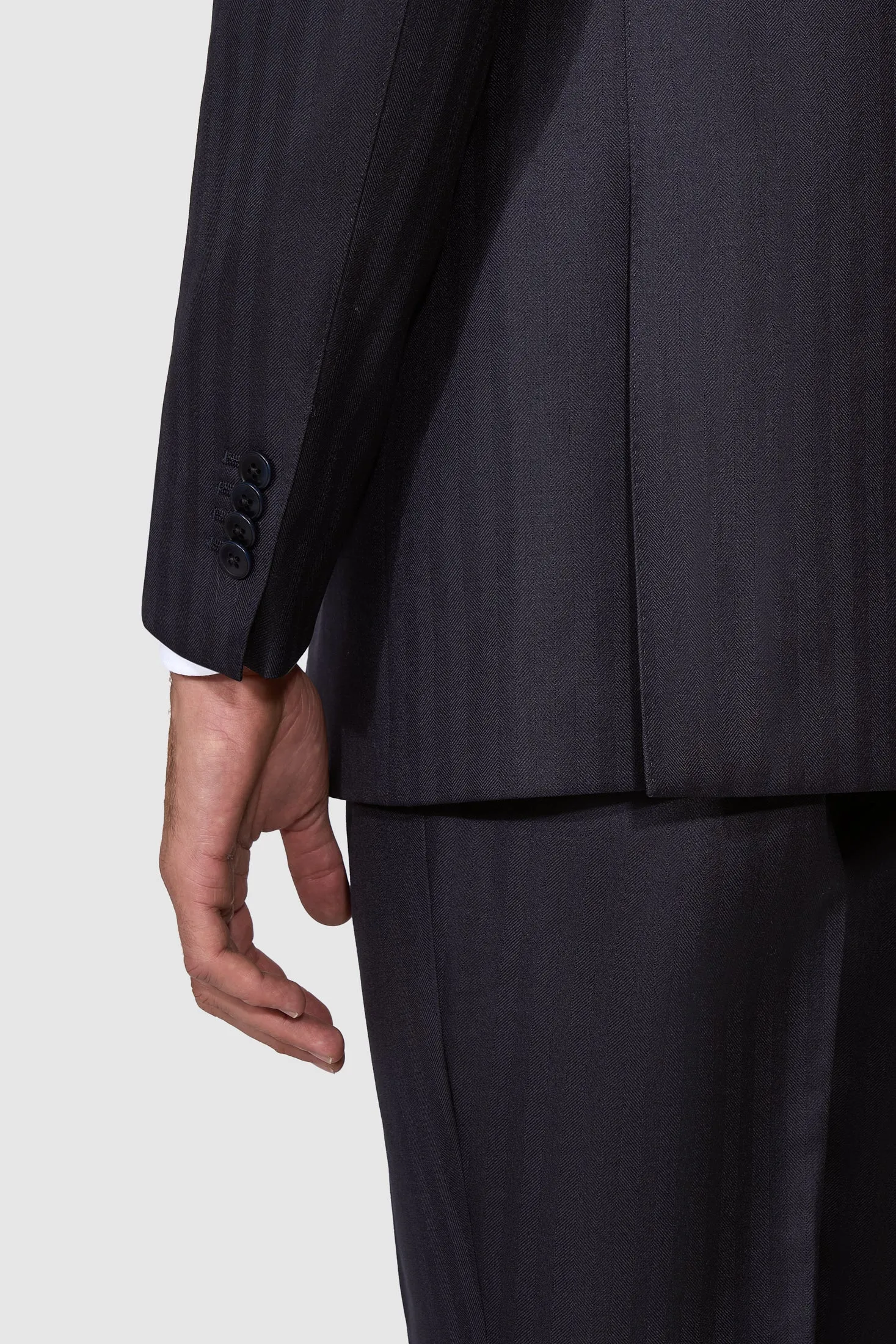 New SUITREVIEW Elmhurst Navy Herringbone Pure Wool Super 120s Suit - Size 38R and 42R (Other Sizes Made To Order)