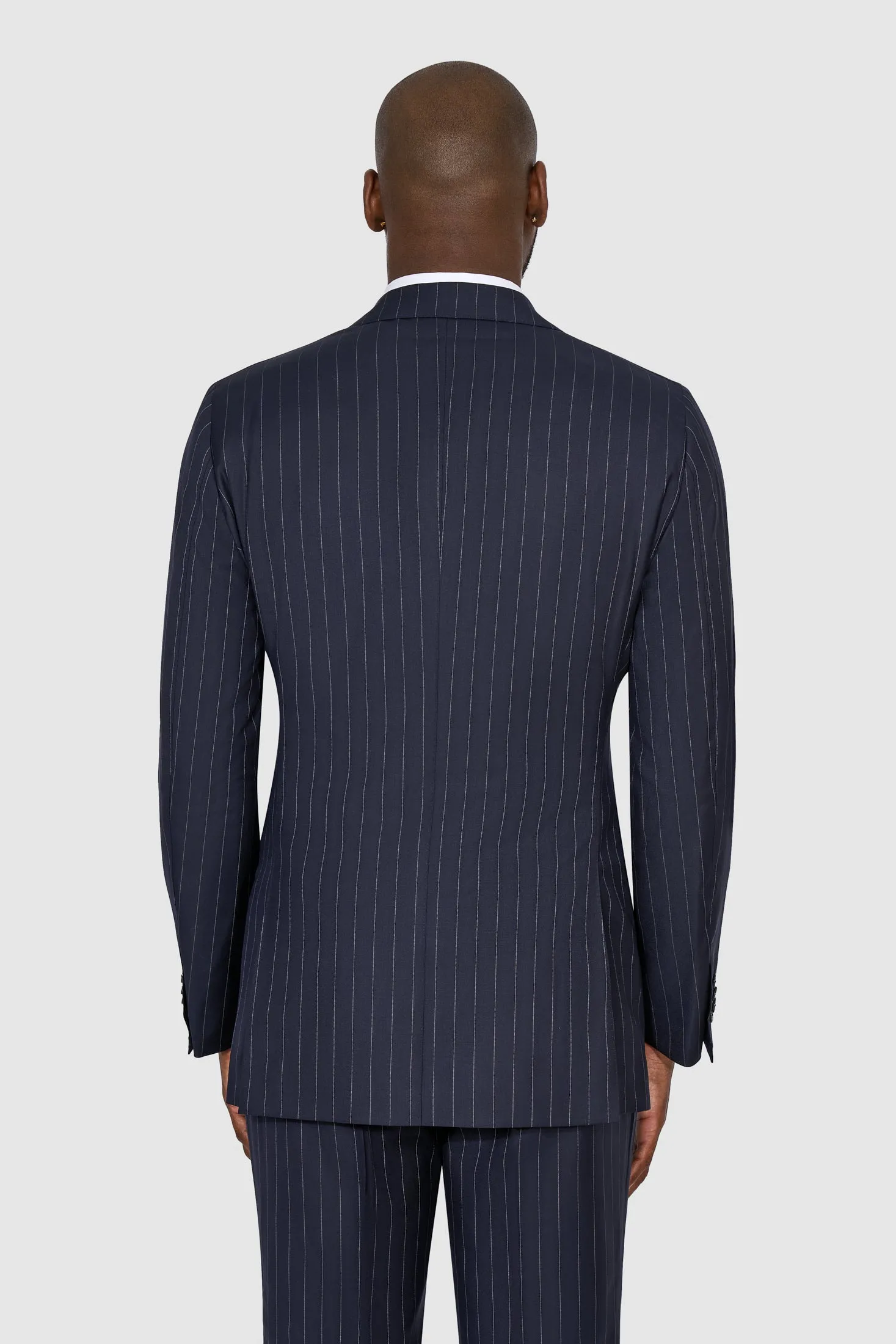 New SUITREVIEW Elmhurst Navy Pinstripe Pure Wool All Season DB Suit - Size 38S (Waist Size 30) (Final Sale)