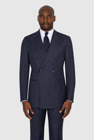 New SUITREVIEW Elmhurst Navy Pinstripe Pure Wool All Season DB Suit - Size 38S (Waist Size 30) (Final Sale)