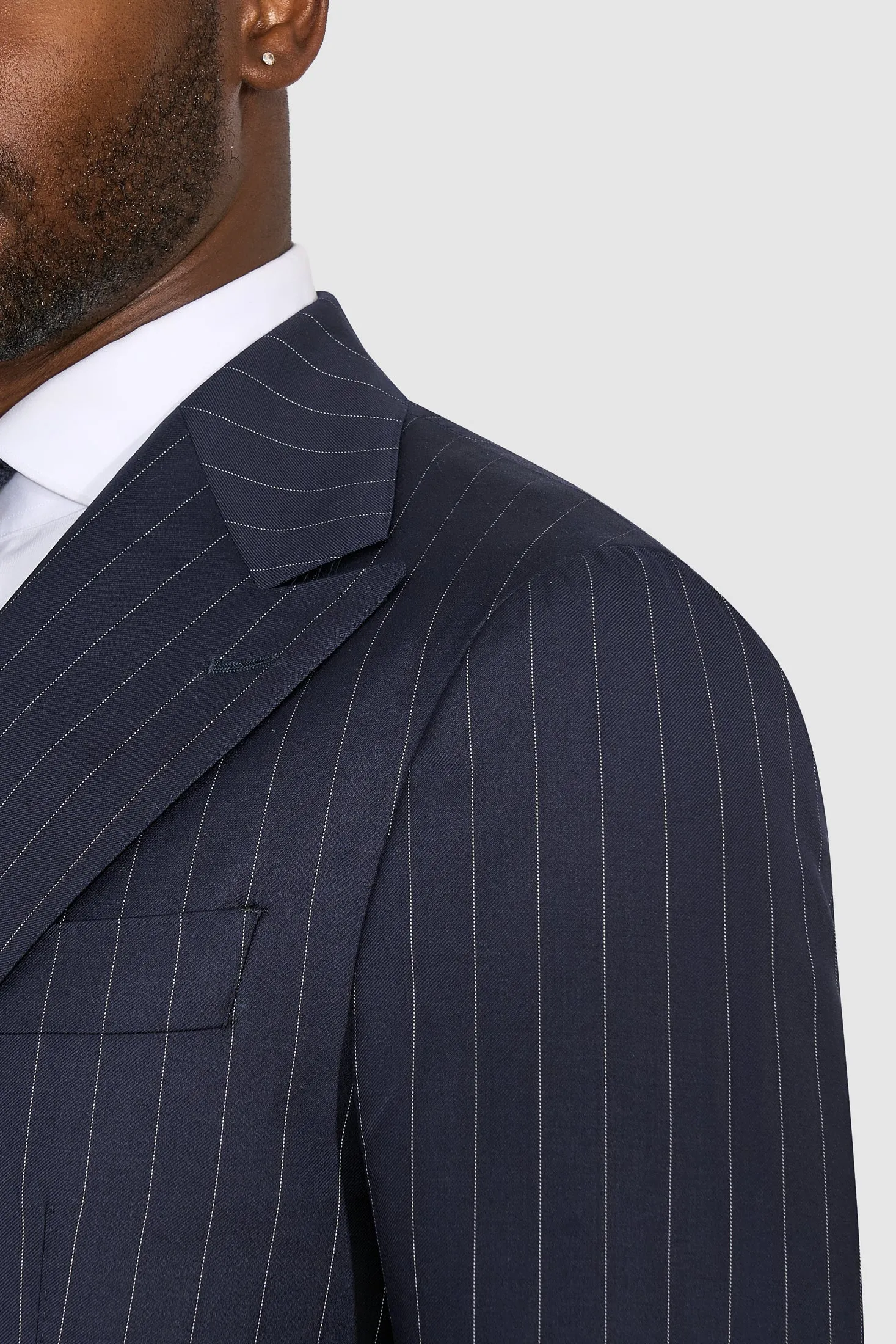 New SUITREVIEW Elmhurst Navy Pinstripe Pure Wool All Season DB Suit - Size 38S (Waist Size 30) (Final Sale)