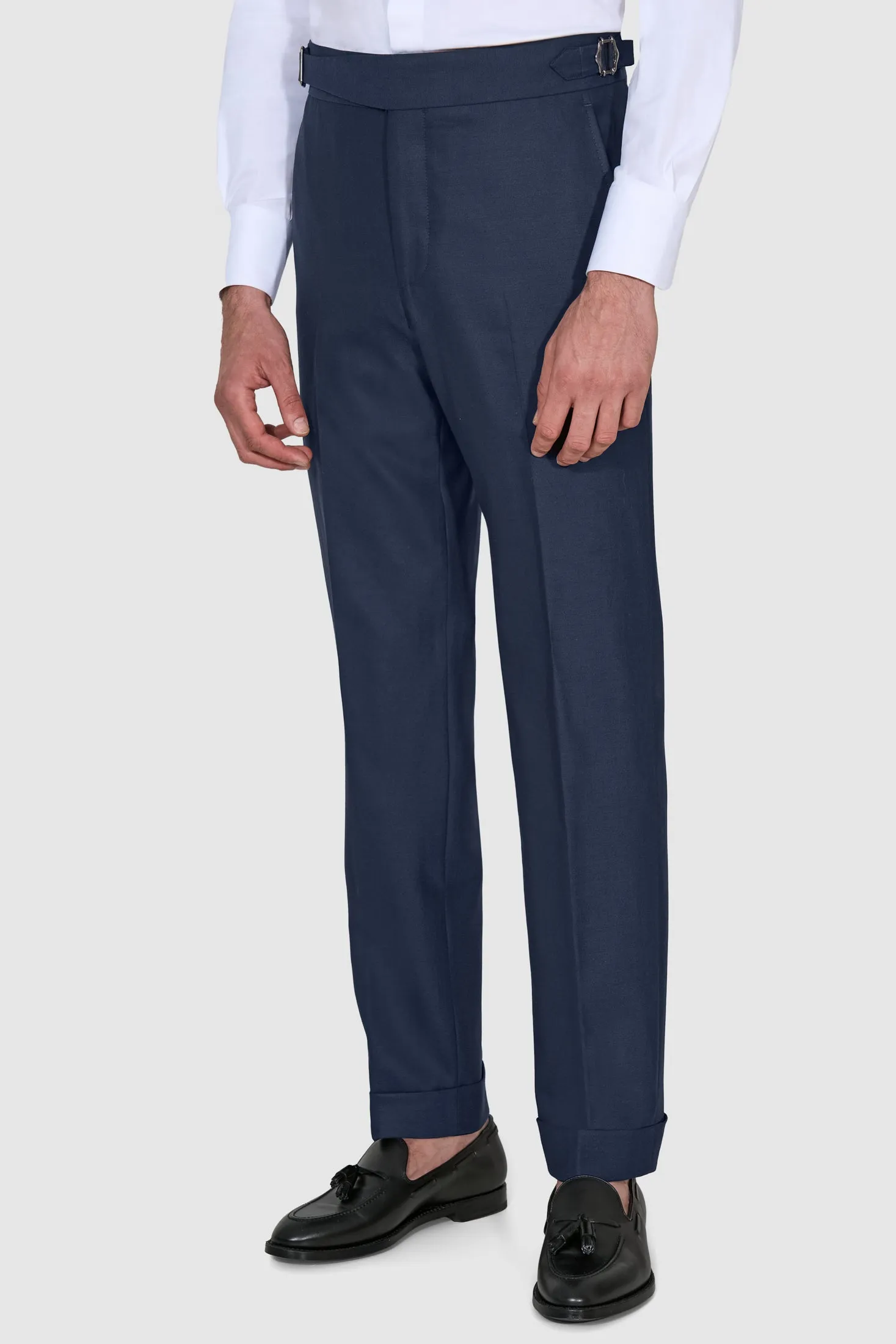 New SUITREVIEW Elmhurst Prussian Blue Pure Wool Traveller Peak Lapel Suit -  Size 36S (FINAL SALE)