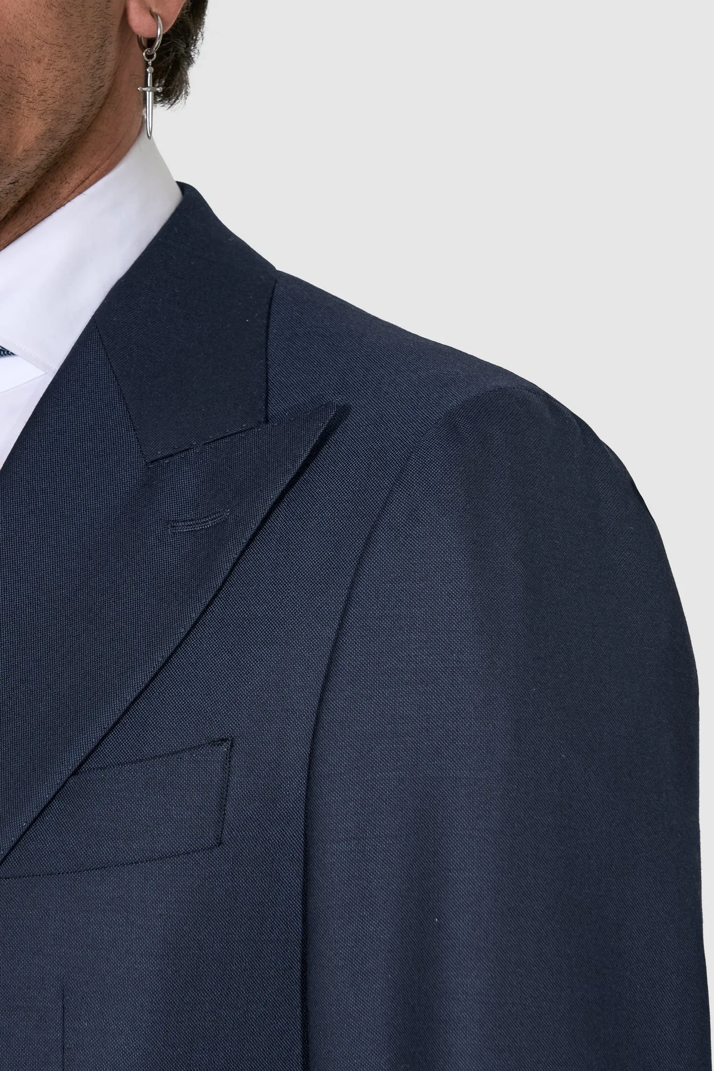 New SUITREVIEW Elmhurst Prussian Blue Pure Wool Traveller Peak Lapel Suit -  Size 36S (FINAL SALE)