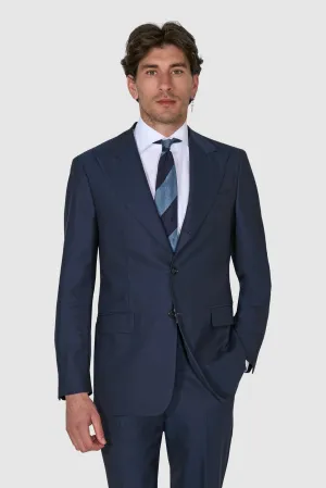 New SUITREVIEW Elmhurst Prussian Blue Pure Wool Traveller Peak Lapel Suit -  Size 36S (FINAL SALE)