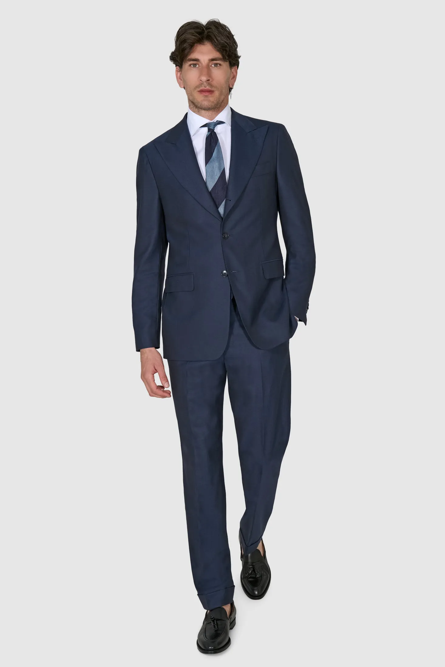 New SUITREVIEW Elmhurst Prussian Blue Pure Wool Traveller Peak Lapel Suit -  Size 36S (FINAL SALE)