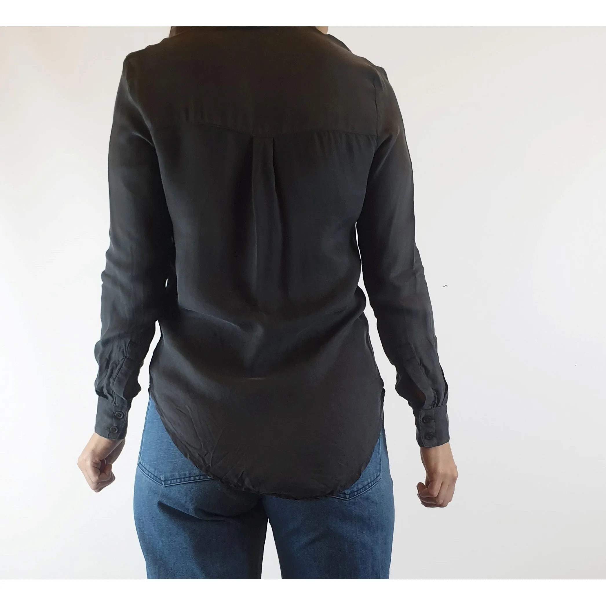 Nude Lucy black silky feel long sleeve shirt size XXS (fits sizes 6 and 8)