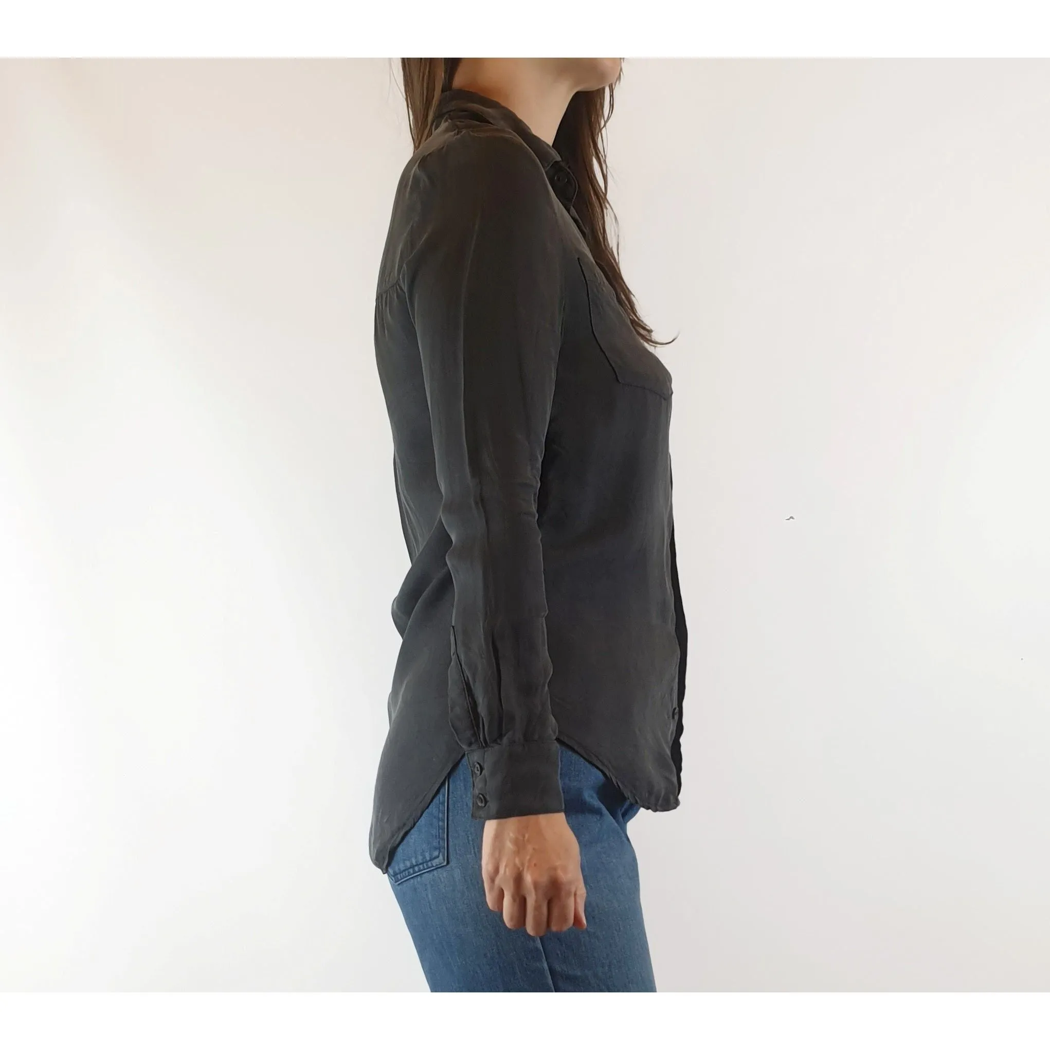 Nude Lucy black silky feel long sleeve shirt size XXS (fits sizes 6 and 8)