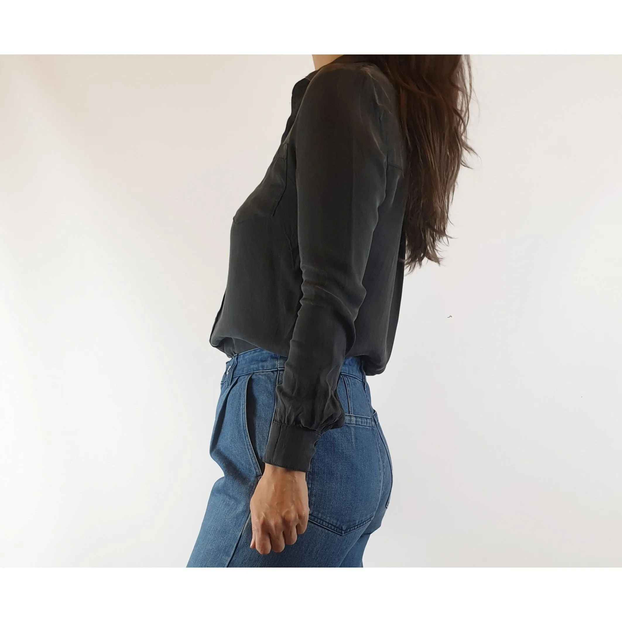 Nude Lucy black silky feel long sleeve shirt size XXS (fits sizes 6 and 8)