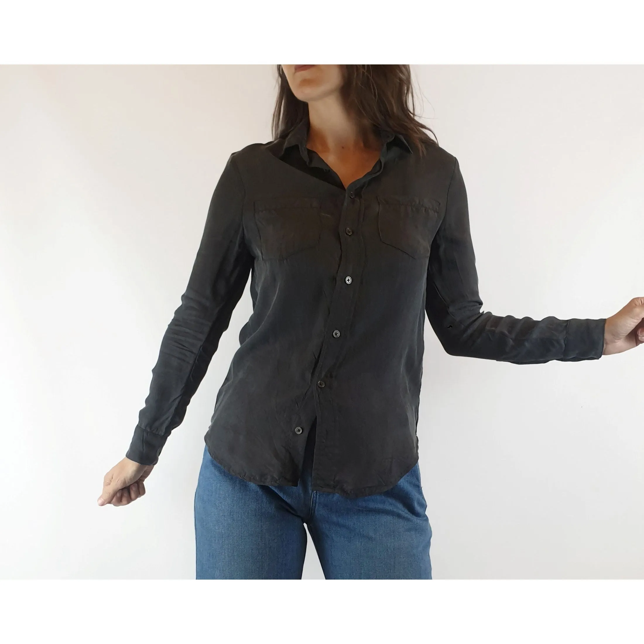 Nude Lucy black silky feel long sleeve shirt size XXS (fits sizes 6 and 8)
