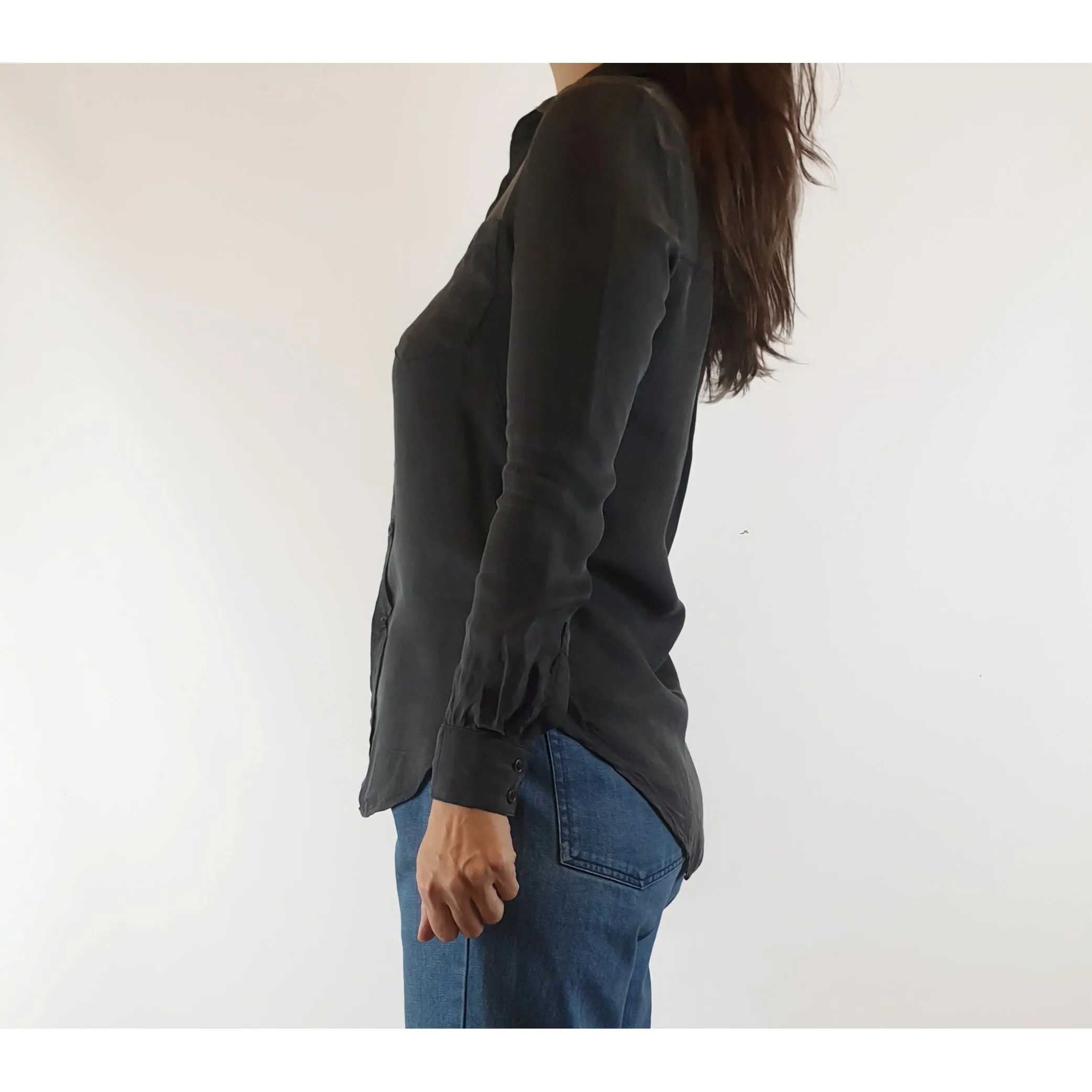Nude Lucy black silky feel long sleeve shirt size XXS (fits sizes 6 and 8)