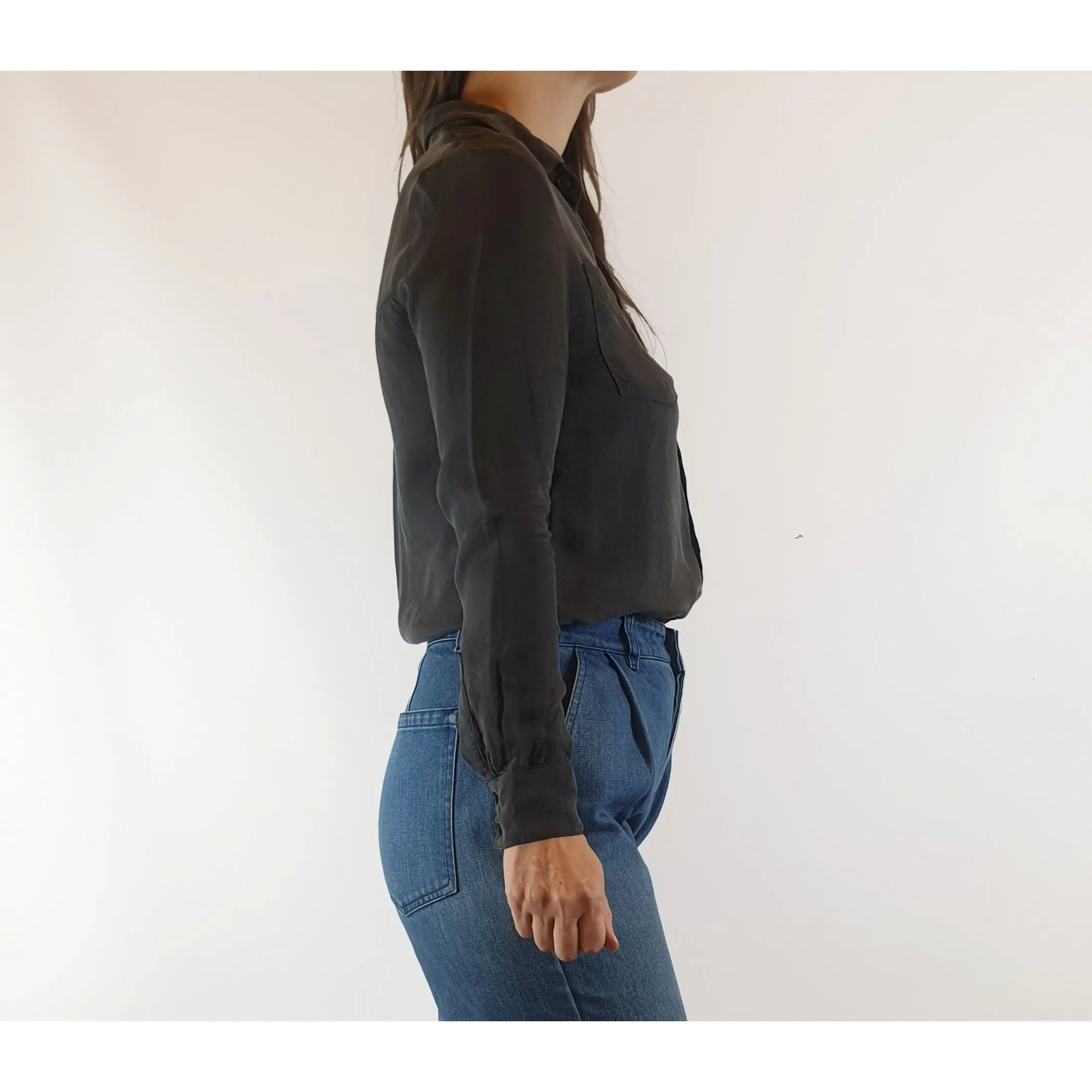 Nude Lucy black silky feel long sleeve shirt size XXS (fits sizes 6 and 8)