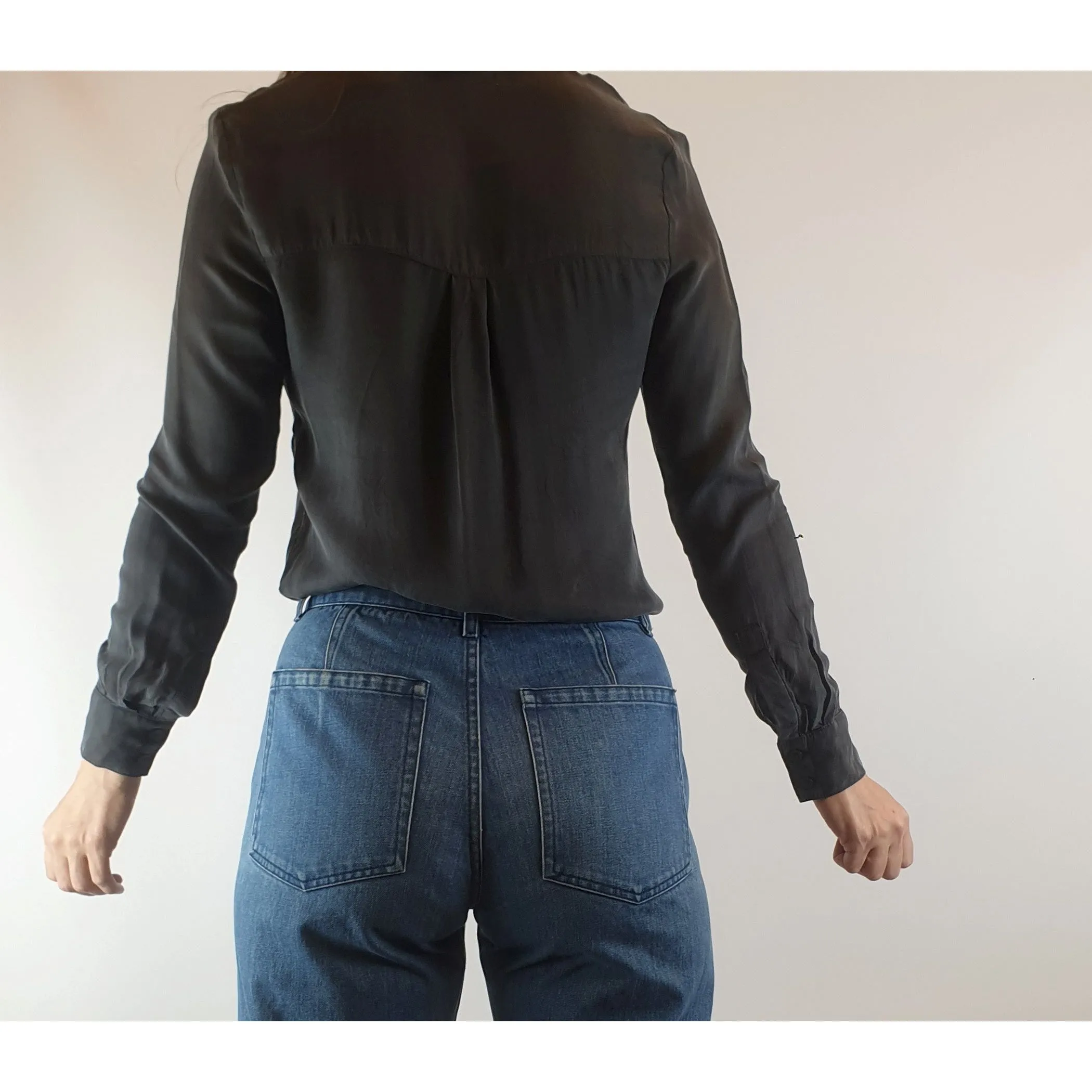 Nude Lucy black silky feel long sleeve shirt size XXS (fits sizes 6 and 8)