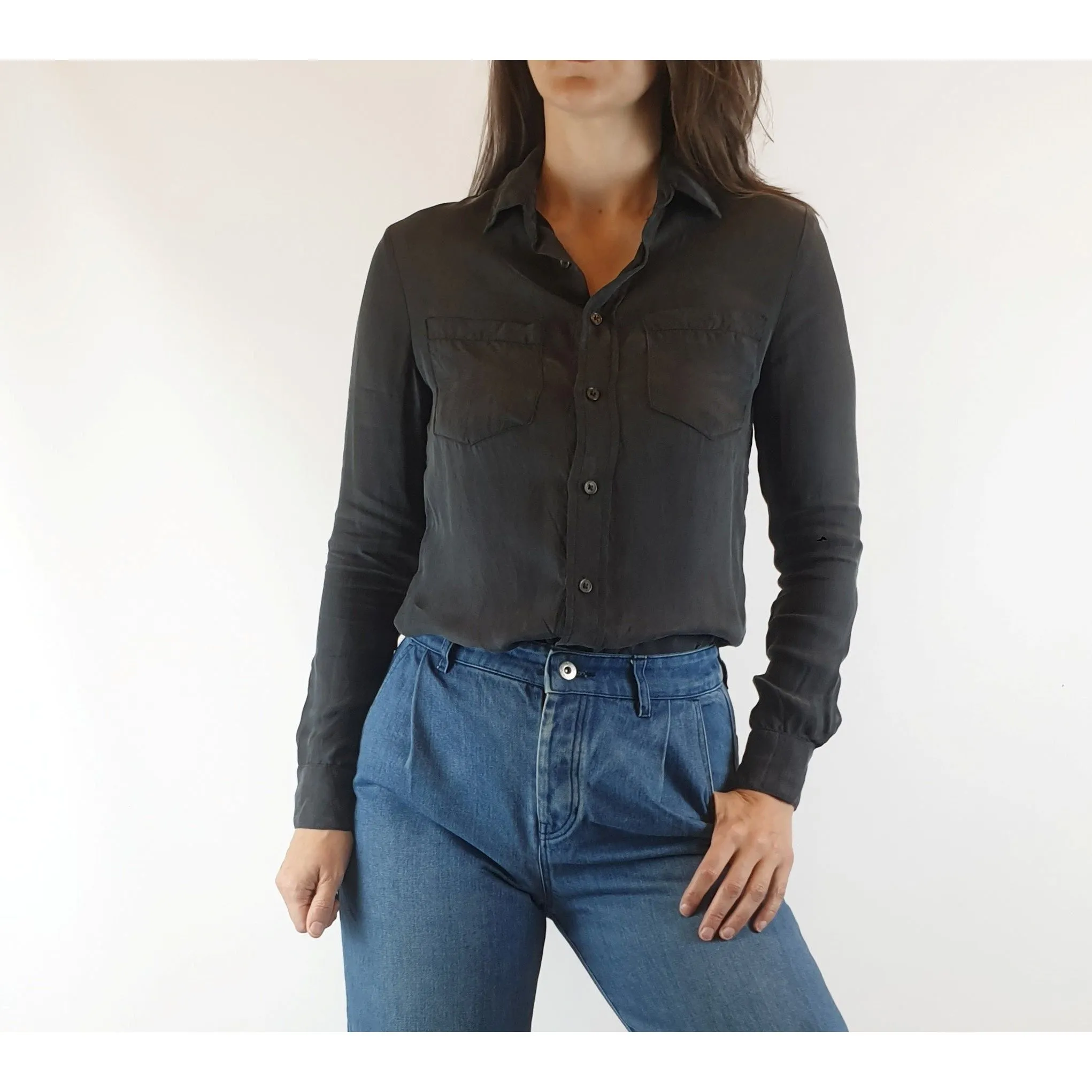 Nude Lucy black silky feel long sleeve shirt size XXS (fits sizes 6 and 8)