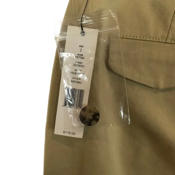 NWT Womens Size 2 Theory Beige Pleat Front Stretch Cotton Khaki Shorts