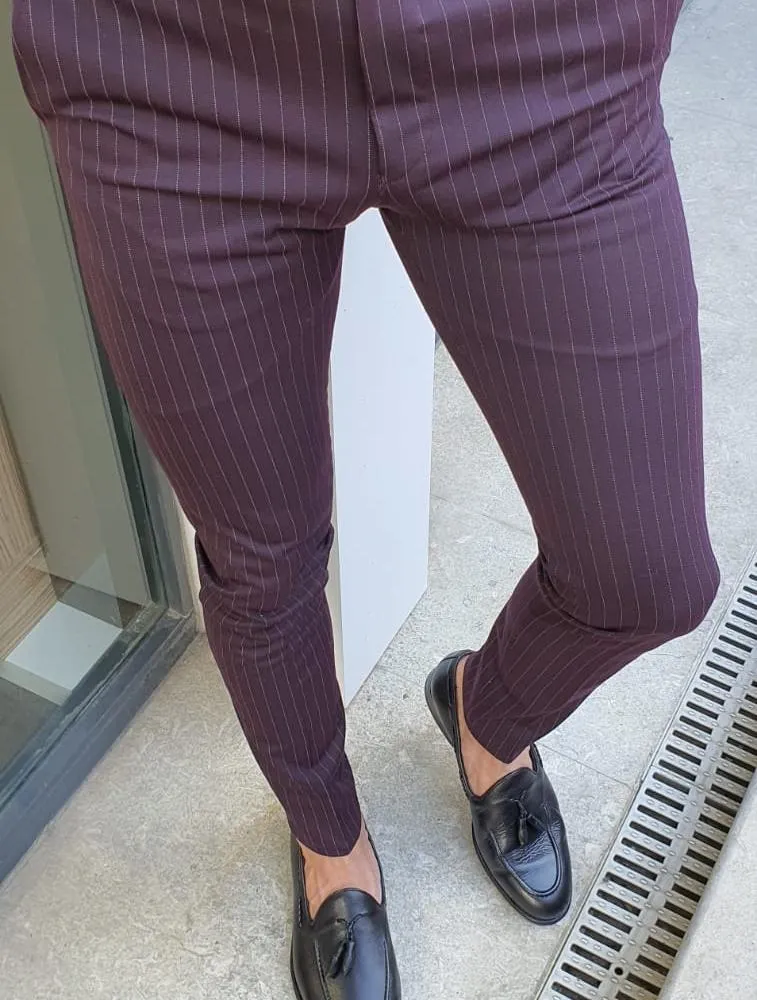 Oakland Burgundy Slim Fit Pinstripe Pants for Every Occasion