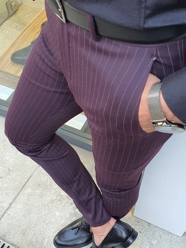 Oakland Burgundy Slim Fit Pinstripe Pants for Every Occasion