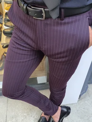 Oakland Burgundy Slim Fit Pinstripe Pants for Every Occasion