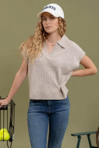 Oatmeal Soft Brushed Rib Collared Sweater