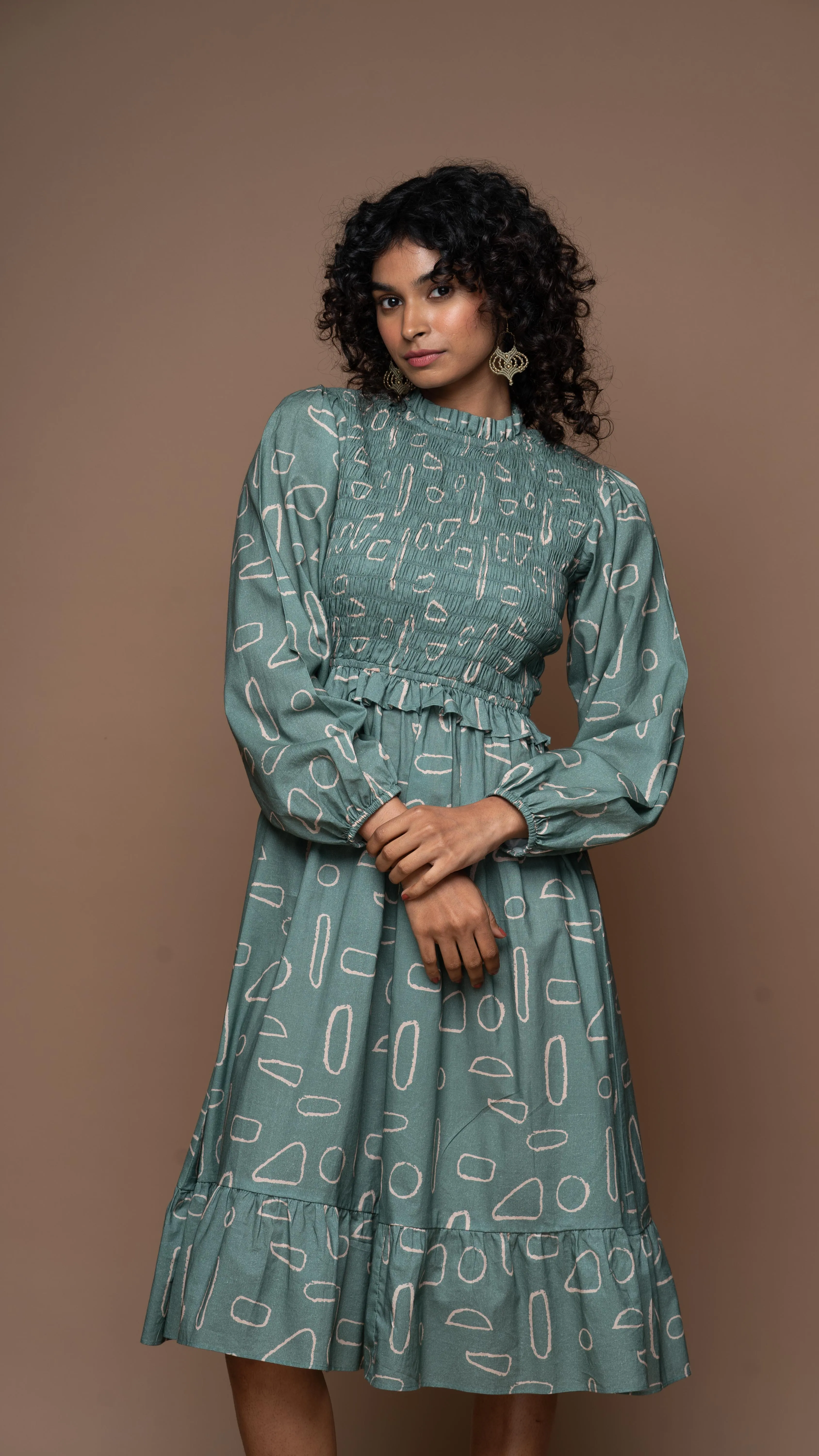 Ocean Whisper Midi Dress in Mystery Geometric Pattern