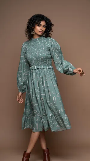 Ocean Whisper Midi Dress in Mystery Geometric Pattern