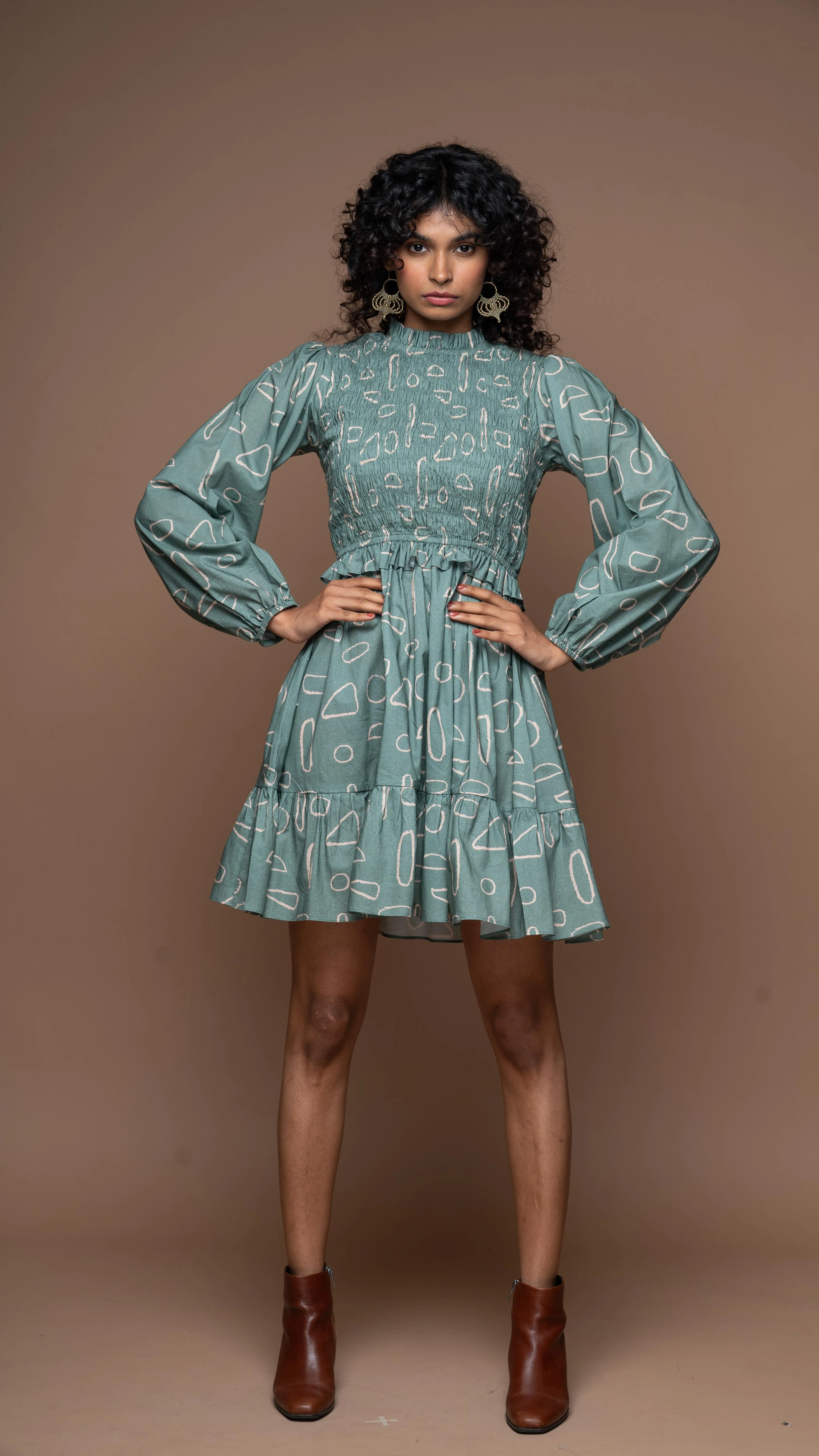 Ocean Whisper Short Boho Dress in Mystery Geometric Pattern