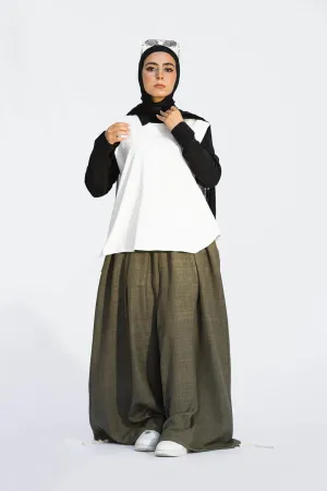 Olive Yasmin Wide-Leg Drawstring Pants