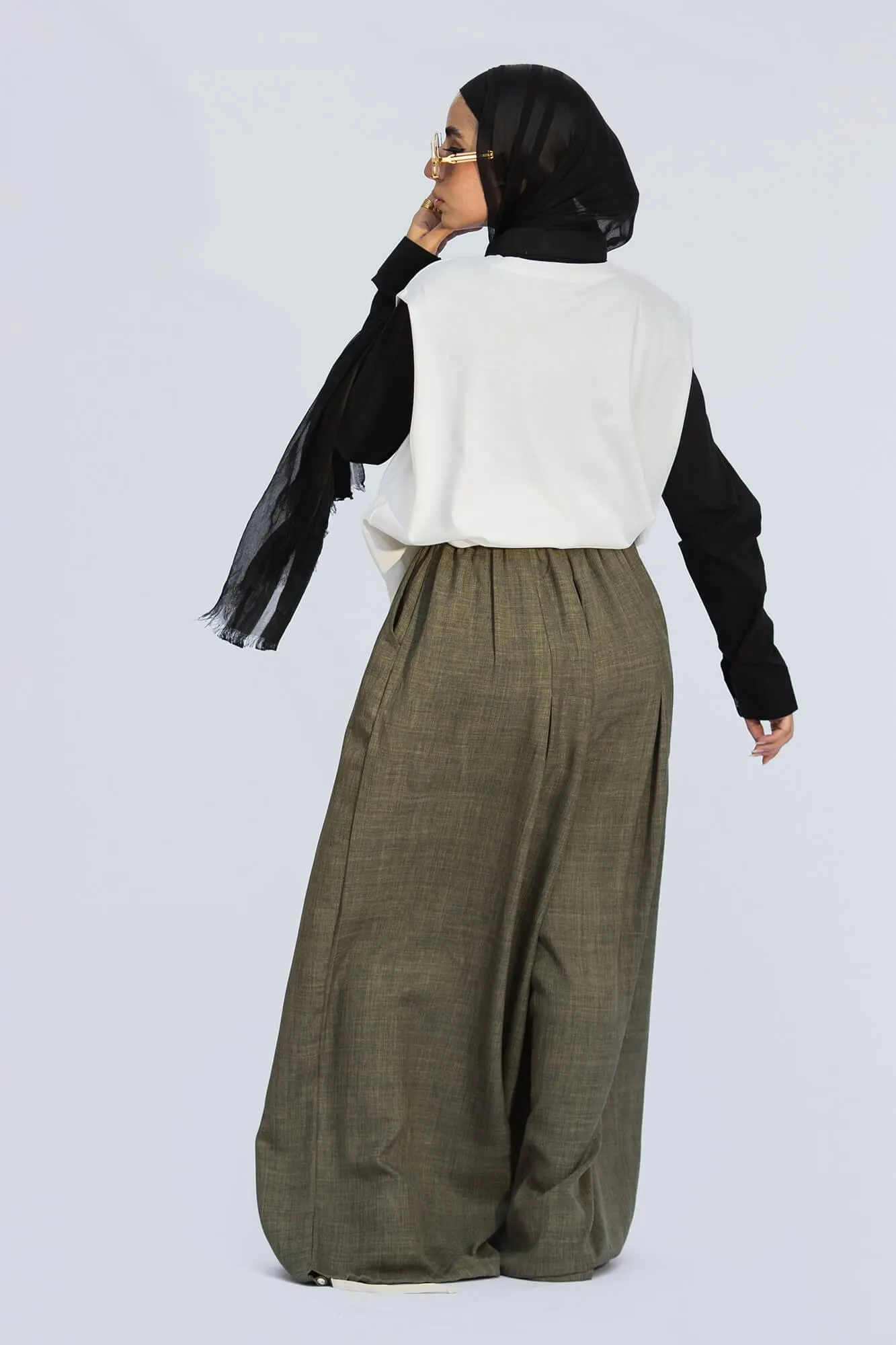 Olive Yasmin Wide-Leg Drawstring Pants