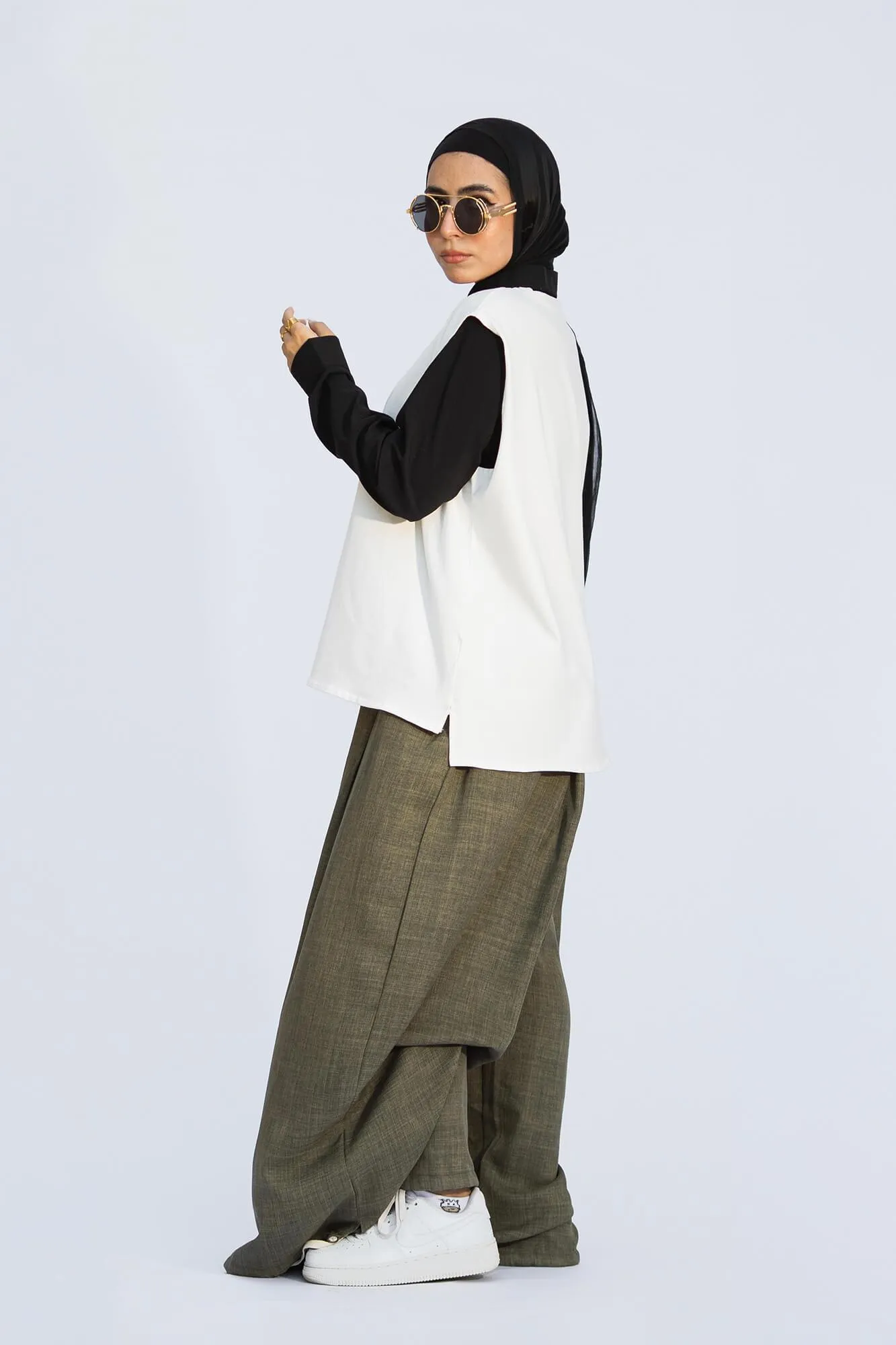 Olive Yasmin Wide-Leg Drawstring Pants