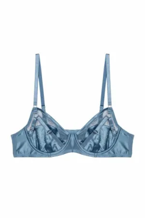 Olympia Diamante Mesh and Satin Bra - Storm Grey -