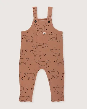 Orange Sketch Bear Print Dungarees