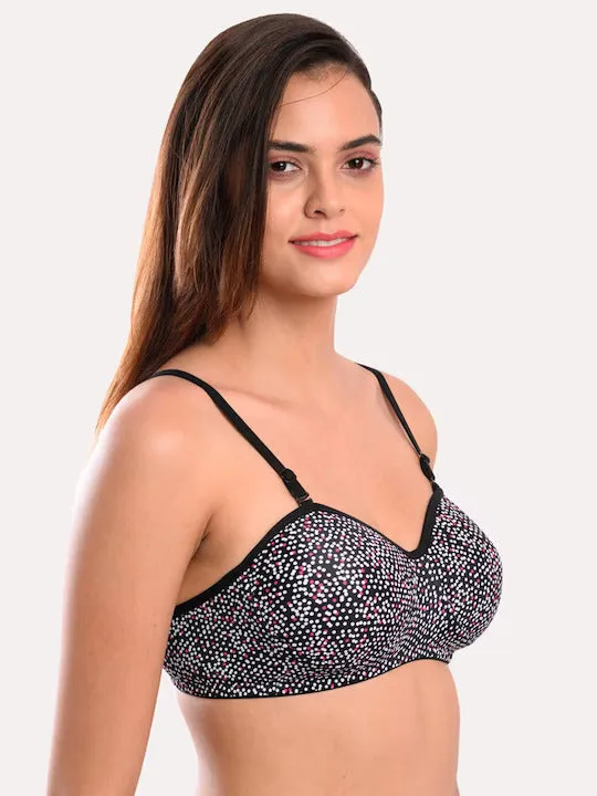 Pack of 3 Black & Pink Floral T-shirt Bra Lightly Padded