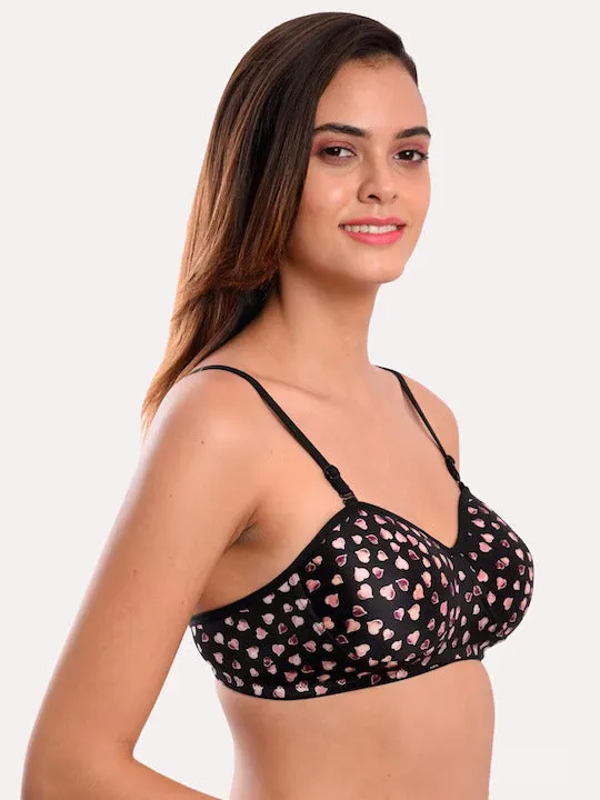 Pack of 3 Black & Pink Floral T-shirt Bra Lightly Padded