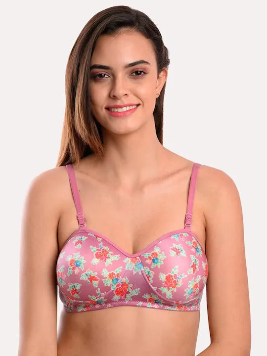 Pack of 3 Black & Pink Floral T-shirt Bra Lightly Padded