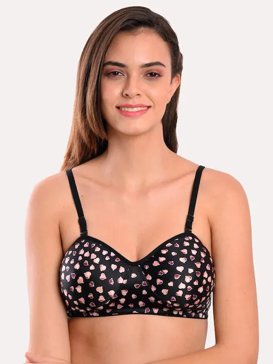 Pack of 3 Black & Pink Floral T-shirt Bra Lightly Padded