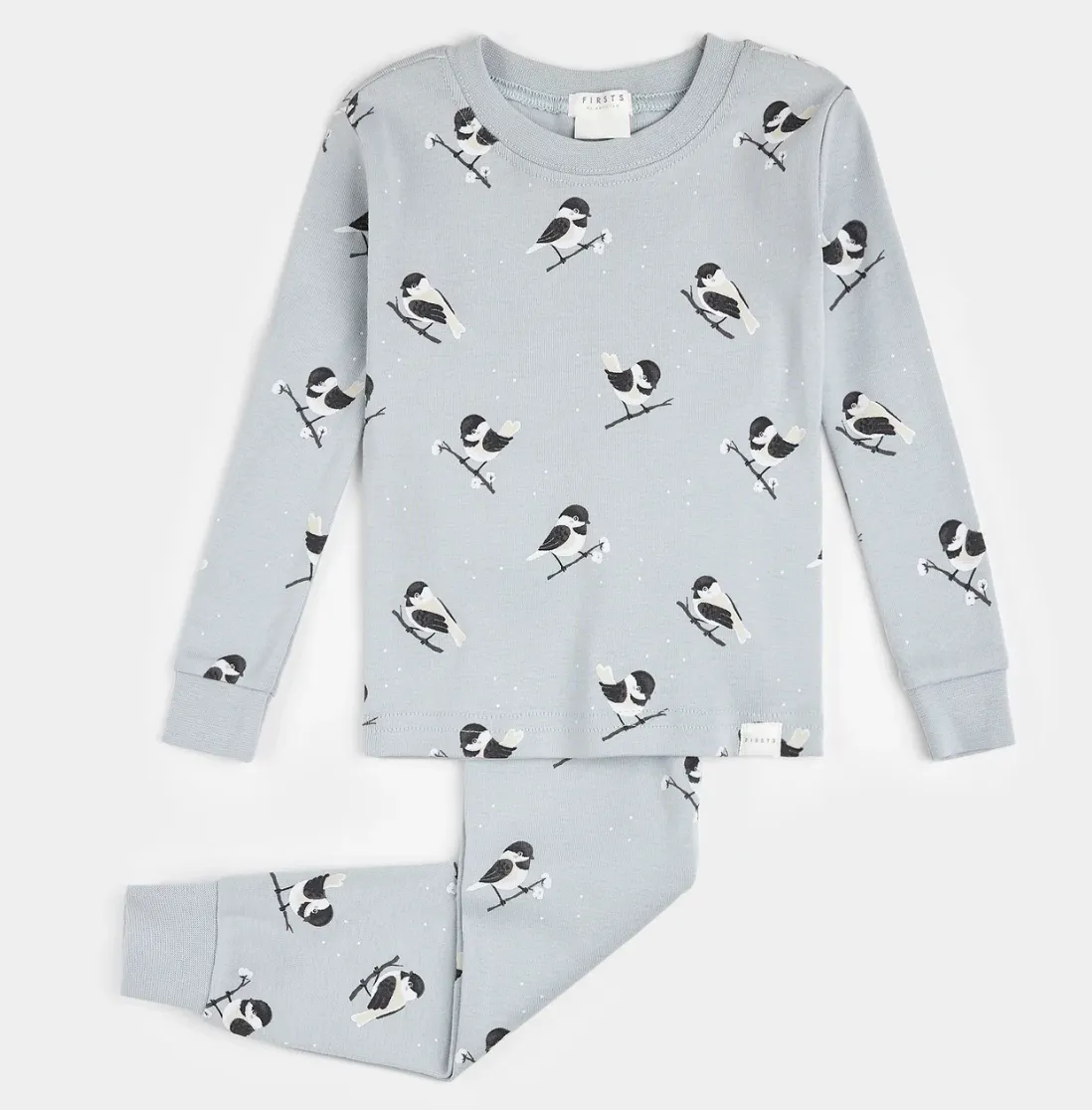 Petit Lem Chickadee Print Baby Pyjamas Pearl Blue