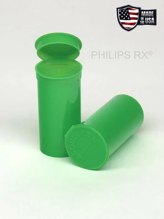 Philips RX 13 Dram Pop Top Vial - 1 Gram - Child Resistant - Lime - Opaque Green (315 Count)