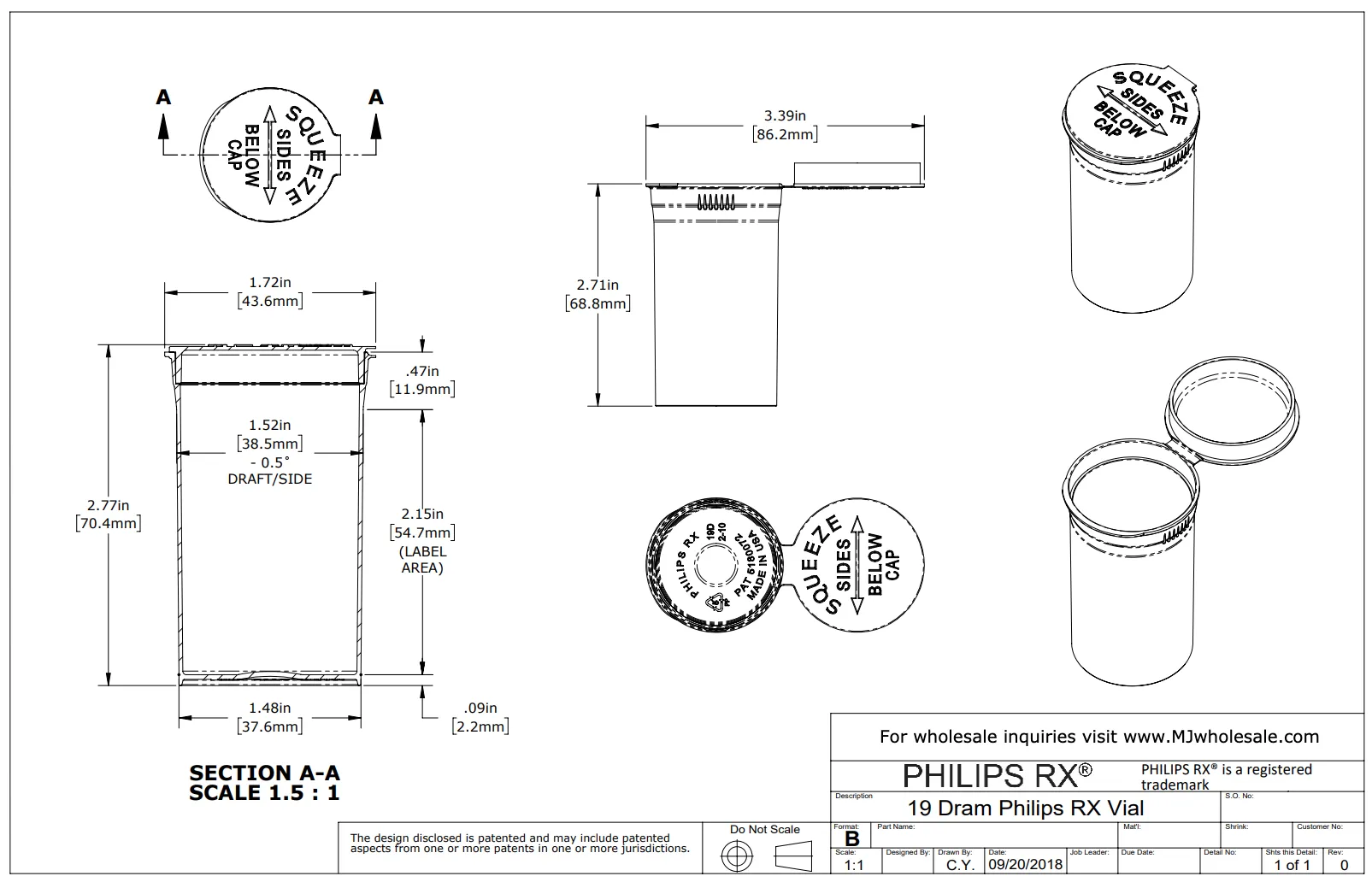 Philips RX 19 Dram Pop Top Vial - 1/8 Oz - Child Resistant - Opaque Gold - (225 Count)