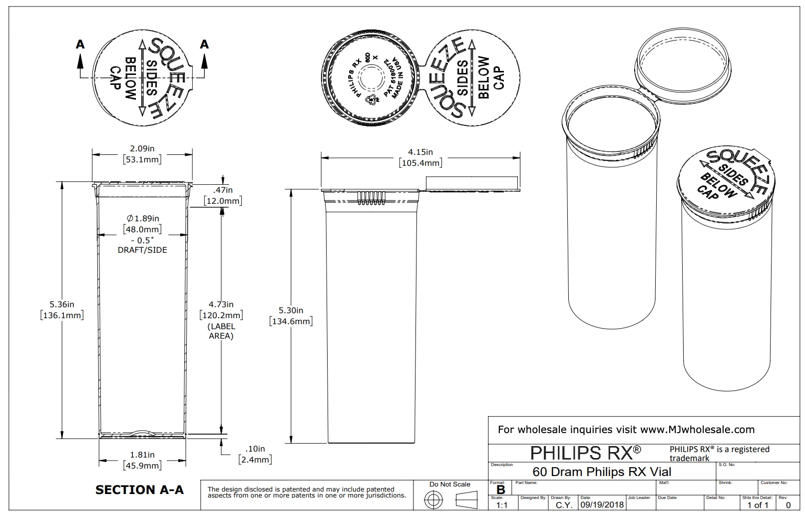 Philips RX 60 Dram Pop Top Vial - 1/2 Oz - Child Resistant - Smoke - Translucent (75 Count)